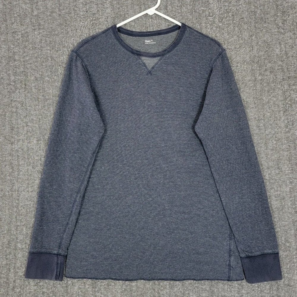 Gap Shirt Mens Medium Blue Striped Long Sleeve Thermal Knit Pullover